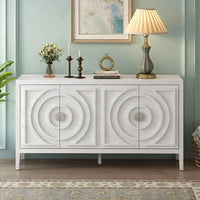 Sideboard Cabinet, Retro Sideboard Storage Cabinet with Circular Groove Design Round Metal Handle, Entryway Cabinet Sideboard Buffet Cabinet with Storage for Living Room Kitchen Dining Room, White