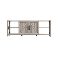 Wood Metal TV Stand for TVs up to 68",Farmhouse TV Console Table with Storage Cabinet and Shelves,Industrial Entertainment Center for Bedroom,Living Room,Antique Grey White