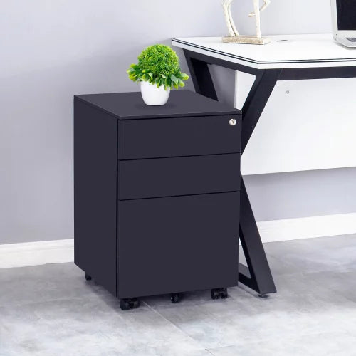 3 Drawer File Cabinet, Metal Filing Cabinet with Lock Rolling Wheels, Office Storage Cabinet Under Desk,Deep Drawers for Hanging Legal Letter Fill, Full Assembled Except Casters(Black)