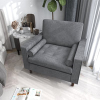 Modern Accent Armchair,Upholstered Tufted Large Club Chair with Arms and Wood Legs,Single Sofa Side Chair,Comfy Reading Chair Oversized Accent Chair for Living Room Bedroom Office,Gray