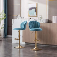 Velvet Swivel Bar Stools Set of 2, Modern Height Adjustable Stool Chair with with Chrome Footrest and Base, Mechanical Lifting, Counter Height Bar Chairs with Low Back,Simple Dining Chairs,Baby Blue