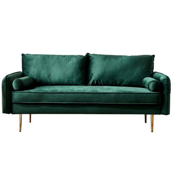 71" Velvet Fabric Sofa Couch with 2 Pillows & Side Pockets, Modern Tufted Loveseat Sofa with Removeable 2 back cushions and Padded Seat Cushion, for Living Room and Bedroom