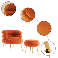 Velvet Barrel Chair, Upholstered Club Chair with Ottoman, Golden Legs, and Round Armrest, Accent Chair for Living Room, Bedroom, Weight Capacity 500 Pounds, Orange