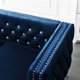 2 Piece Modern Velvet Sectional Sofa Set, Jeweled Button Tufted 3 Seater Sofa and Loveseat with Copper Nails Trim, 4 Pillows Included, 5 Seater Living Room Sofa Set, Blue