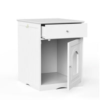 Wooden Pet House Cat Litter Box Enclosure with Drawer, Side Table, Indoor Pet Crate, Cat Home Nightstand, Hooded Hidden Pet Box, Cats Furniture Cabinet, Kitty Washroom, Pet Nightstand, White