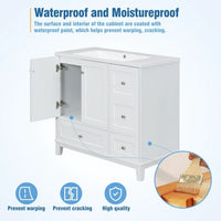 36 Inch Bathroom Vanity with Sink and USB Charging, Modern Bathroom Sink Cabinet with Two Doors and Three Drawer, Bathroom Storage Vanity Cabinet with Single Top Sink, Faucets Not Include, White