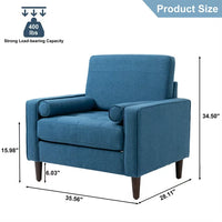 Modern Accent Armchair,Upholstered Tufted Large Club Chair with Arms and Wood Legs,Single Sofa Side Chair,Comfy Reading Chair Oversized Accent Chair for Living Room Bedroom Office,Blue