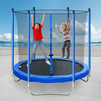 8FT Trampoline for Kids,Indoor Outdoor Trampoline with Safety Enclosure Net,Heavy Duty Jumping Mat and Spring Padding,Recreational Trampolines for Indoor Outdoor Garden Backyard,Capacity 130 lbs,Blue