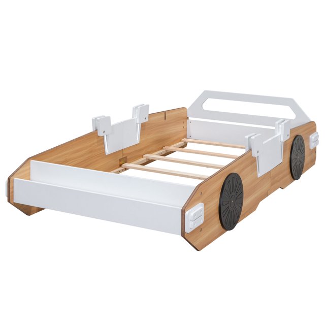 Twin Size Racing Car Shaped Bed,Wood Platform Bed Frame with Door Desi ...