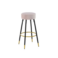 Upholstered Bar Stool, Industrial Counter Height Stool with Metal Legs for Dining Room Kitchen Bar, Pink