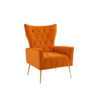 Velvet Accent Chair with Ottoman, Upholstered Wingback Armchair Set with Adjustable Armrests and Backrest, Leisure Lounge Chair Side Chair, Comfy Single Sofa Arm Club Reading Chair, (Orange)