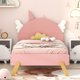 Twin Size Platform Bed Frame, Wooden Cute Bed with Unicorn Shape Headboard and Slats Support for Kids Boys Girls, Easy Assembly, No Box Spring Needed, Pink