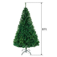 8FT Unlit Artificial Christmas Pine Tree with Sturdy Metal Legs, Classic Green Spruce Tree, Full 1138 Tips Branch for Indoor and Outdoor, Party Holiday Decoration, Green