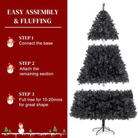 6FT Christmas Tree with 1150 Branch Tips, PVC Needles, Xmas Hinged Pine Tree with Solid Metal Legs, Unlit Halloween Christmas Tree for Indoor and Outdoor Decoration, Black