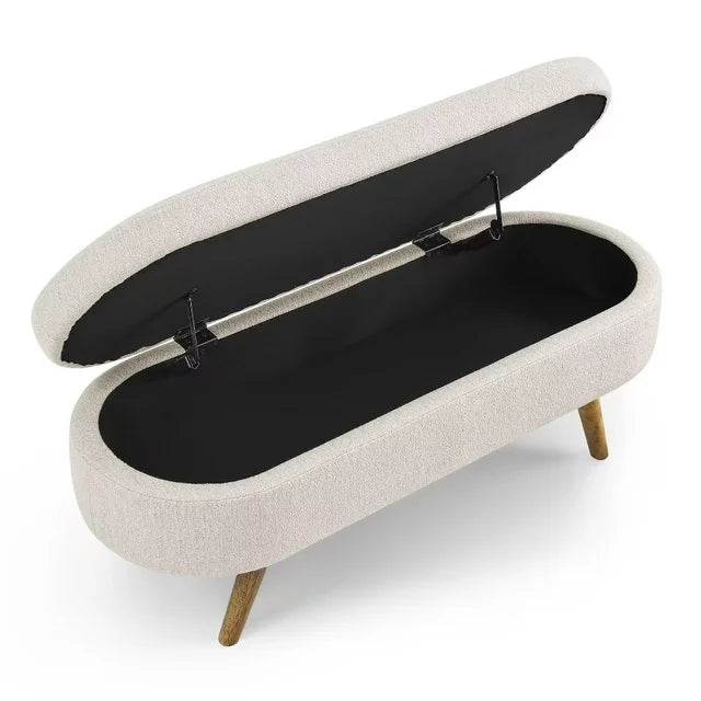 Ottoman Bench with Storage,Linen Fabric Upholstered Bench Bedroom