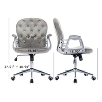 Velvet Height Adjustable Home Office Chair, Diamond Pattern Swivel Chair with Side Arms and Wheels, Padded Mid-Back Task Chair for Beauty Salon, Living Room, Bedroom, Vanity Room, Grey