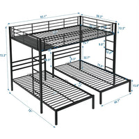 Metal Triple Bunk Bed, Full Over Two Twin Bunk Bed with Shelf & 2 Ladders, 3 Beds in 1, Metal Bed Frame with Safetyrails and Slats Support, No Box Spring Needed, Black