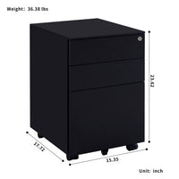 3 Drawer File Cabinet, Metal Filing Cabinet with Lock Rolling Wheels, Office Storage Cabinet Under Desk,Deep Drawers for Hanging Legal Letter Fill, Full Assembled Except Casters(Black)