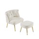 Modern Armchair with Ottoman, Velvet Upholstered Accent Chair with Nailhead Arms and Metal Golden Legs for Living Room, Luxury Chair for Bedroom, Cream White