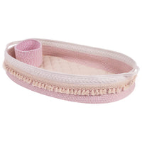 Baby Changing Basket, Woven Cotton Rope Moses Basket with Tufted Mattress Pad and Small Storage Basket, Changing Table Topper for Baby Girls and Boys, Pink