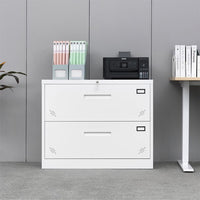 Lateral Filing Cabinet with 2 Drawers, Large Deep Drawers Locked by Keys, Wide Lockable File Cabinet, Metal Steel, Easy to Assenble for Home Office, White
