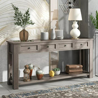 64"Long Console Table, Narrow Sofa Table with 4 Storage Drawers&Bottom Shelf, Storage Console Table, Classic Accent Retro Entryway Sofa Table for Entryway,Hallway, Livingroom, Gray Wash