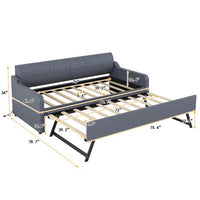 Twin Size Modern Sofa Bed Frame, Upholstery Daybed with Trundle and USB Charging Design,Trundle Can be Flat or Erected