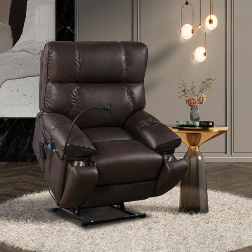 180° Lay Flat Power Recliner Chair for Elderly,Electric Power Lift Recliner Chair with Massage and Heat Up to 300LBS,Breathable Leather Recliner Chair with 3 Positions,Brown