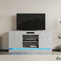 66.9" LED TV Stand with Bluetooth Speaker, Entertainment Center with 2-Door Storage Cabinets and Open Shelves, Media Console Table suit for up to 65 Inch TVs,for Living Room Bedroom Office