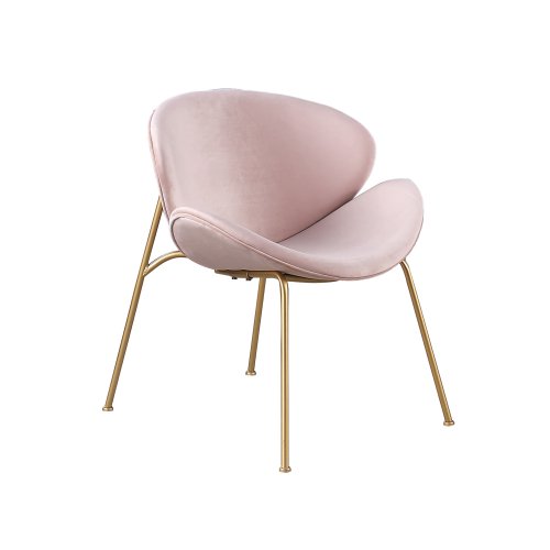 Velvet Dining Chairs Set of 2, Modern Upholstered Accent Chair with Gold Metal Legs & Curved Backrest and Seat Cushion, Leisure Chair Makeup Chair for Living Room Bedroom, Pink