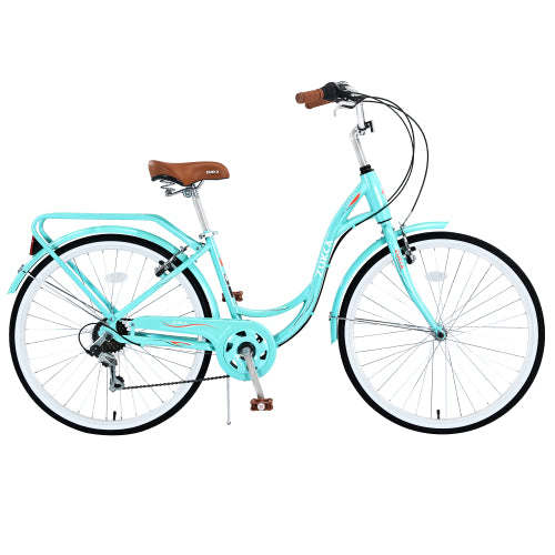 Womens Bike 26 inch Shimano 7 speed Beach Cruiser Bike for Ladies Commuter Bike City Bike, 85% Assembled, Cyan