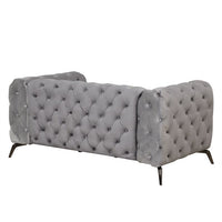 Velvet Loveseat Sofa Couch, Upholstered Accent Sofa Bed 2-seat Arm Couch with Button Tufted Back & Metal Legs, 2-Person Tufted High Back Sofa Leisure Couch Club Sofa for Living Room Bedroom, Gray