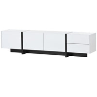 TV Stand for TVs Up to 80”, TV Cabinet TV Console Table with High Gloss UV Surface, Rectangle Side Cabinet with 2 Small Drawers & 3 Big Cabinets for Entryway, 74.8”Wx13.7”Dx17.7”H, White & Black