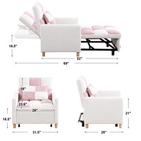 3-In-1 Convertible Sleeper Sofa Chair Bed with Adjustable Backrest, Multi-Functional Sleeper Chair with Soft Teddy Fabric For Living Room, Dorm, Apartment, Bedroom, Office,Pink+White