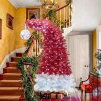 6FT Christmas Tree, Hinged Fraser Fir Artificial Fir Bent Top Christmas Tree,Xmas Tree,Bendable Santa Hat Style Christmas Tree, Holiday Decoration with 1,250 Lush Branch Tips,300 LED Lights, Red