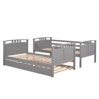 Twin over Twin Bunk Bed with Twin Size Trundle, Wood Bed Frame Convertible to 2 Twin Size Platform Bed, Bunk Beds with Ladder and Safety Rails for Boys Girls Teens, No Box Spring Required, Gray