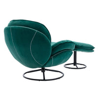 Velvet Swivel Accent Chair with Ottoman Set, Upholstered Lounge Chair with Footrest, Comfy Armchair for Living Room, Bedroom, Reading Room, Home Office, Metal Base Frame, Green