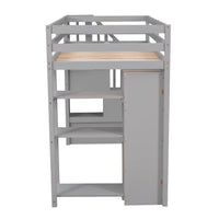 Twin Size Loft Bed with Storage Staircase, Wooden Twin Loft Bed Frame with Drawers and Shelves, Modern High Loft Bed, Multifunctional Twin Loft Bed, No Box Spring Needed, Gray
