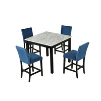 5 Piece Dining Table Set for 4 Persons, Wooden Dining Table Set with One Faux Marble Dining Table and 4 Upholstered-Seat Chairs Modern Counter Height Dining Table Set for Kitchen Living Room, Blue