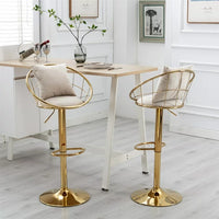 Velvet Bar Stools Set of 2,Swivel Barstool with Gold Base & Footrest,Height Adjustable Bar Chair,Upholstered Counter Height Dining Chair,Kitchen Island Chair for Living Room Pub Office,Off White