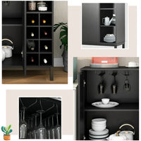 34" Sideboards & Buffets With Storage Coffee Bar Cabinet with Wine Racks Buffet Cabinet Sideboards with Adjustable Open Shelf Modern Console Table for Kitchen Living Room and Dining Room, Black