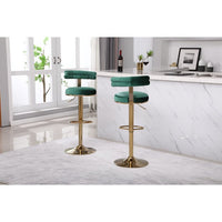 2 PCS Bar Stools with Back and Footrest,Adjustable Retro Style Velvet Counter Swivel Bar stools, Modern Counter Height Dining Upholstered Chairs for Kitchen Island, Cafe, Pub, Green