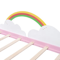 Girls Twin Size Bed with Clouds and Rainbow Decor, Solid Wood Platform Bed Frame with 2 Drawers, Twin Bed Frame with Sturdy Slats Support for Kids Bedroom, No Box Spring Needed, Space-Saving Design