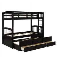 Twin-Over-Twin Bunk Bed with Trundle and 3 Storage Drawers, Twin over Twin Bunk Bed with Ladder, Safety Rail, Bedroom Guest Room Furniture, Space-Saving Design,for Kids,Teens,No Spring Needed,Expresso