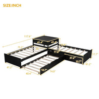 Twin Size L-Shaped Platform Bed Frame with Trundle and Storage Drawers Linked with Built-in Desk, Wooden 3 Twin Beds in One Bedroom Bed Frame for Teens Adults, No Box Spring Needed, Espresso