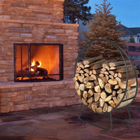 Firewood Log Rack, 40 Inch Round Tubular Steel Fireplace Wood Storage Holder for Indoor & Outdoor Fireplace Pit, Heavy Duty