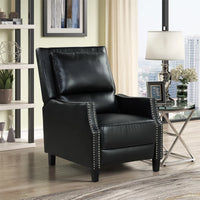 Push Back Recliner Chair, Faux Leather Recliner Sofa with Brass Nails Trim, Stylish Accent Recliner Adjustable Single Sofa with Solid Wood Legs Trim for Living Room, Bedroom, 29.5"x40"x42", Black