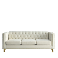 Vintage Velvet Sofa Set of 2, Upholstered Sofa Couch with Button Tufted, Square Arm, Metal Legs, 3&3-Seats Modern Couch for Living Room, Bed Room, Study,Beige