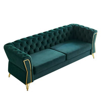 87.4'' Modern Tufted Velvet Sofa, Modern Upholstered Accent Sofa with Diamond Seam Shape Backrest & Gold Metal Legs, Elegant Lounge Sofa Couch, for Living Room, Green