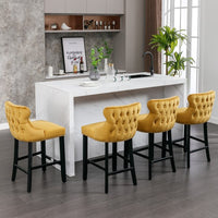 Tufted Bar Stools Set of 2, Upholstered Button Tufted Counter Bar Height Bar Chairs with Back, Velvet Kitchen Island Chair Barstools with Wood Legs for Dining Room Bar Coffee Shop, Yellow